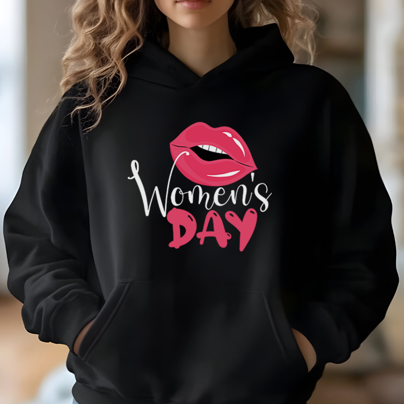 Women's Day Hoodie -Bold Lips Graphic Sweatshirt for Women