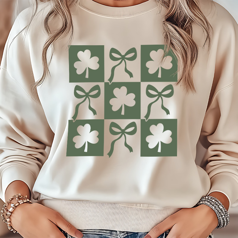 Retro Checkered St. Patrick’s Day Sweatshirt, Lucky Clover Graphic Pullover