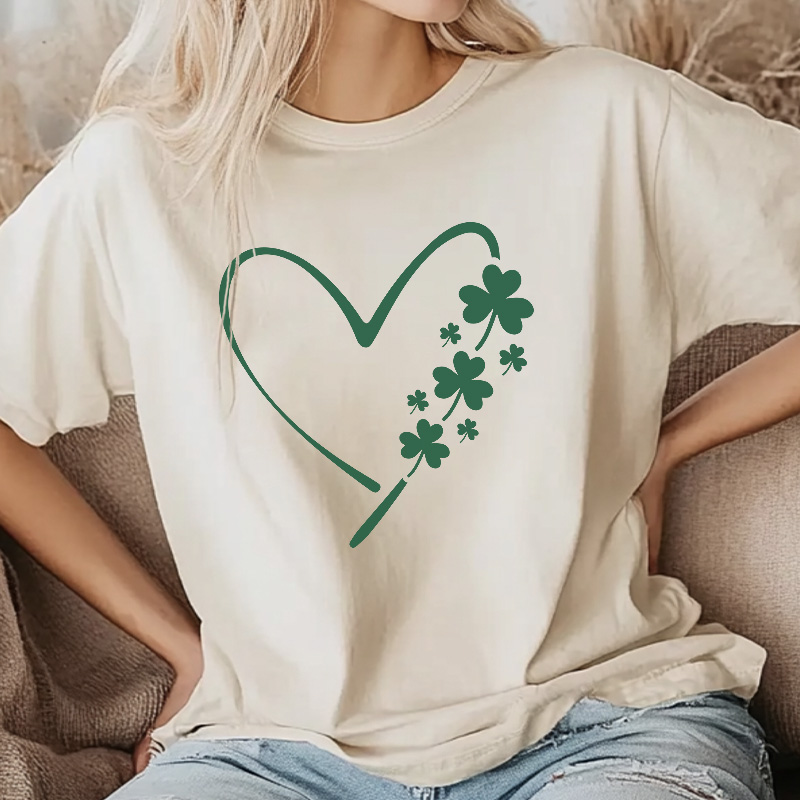 St. Patrick’s Day Heart and Clovers T-Shirt, Lucky Irish Shamrock Tee